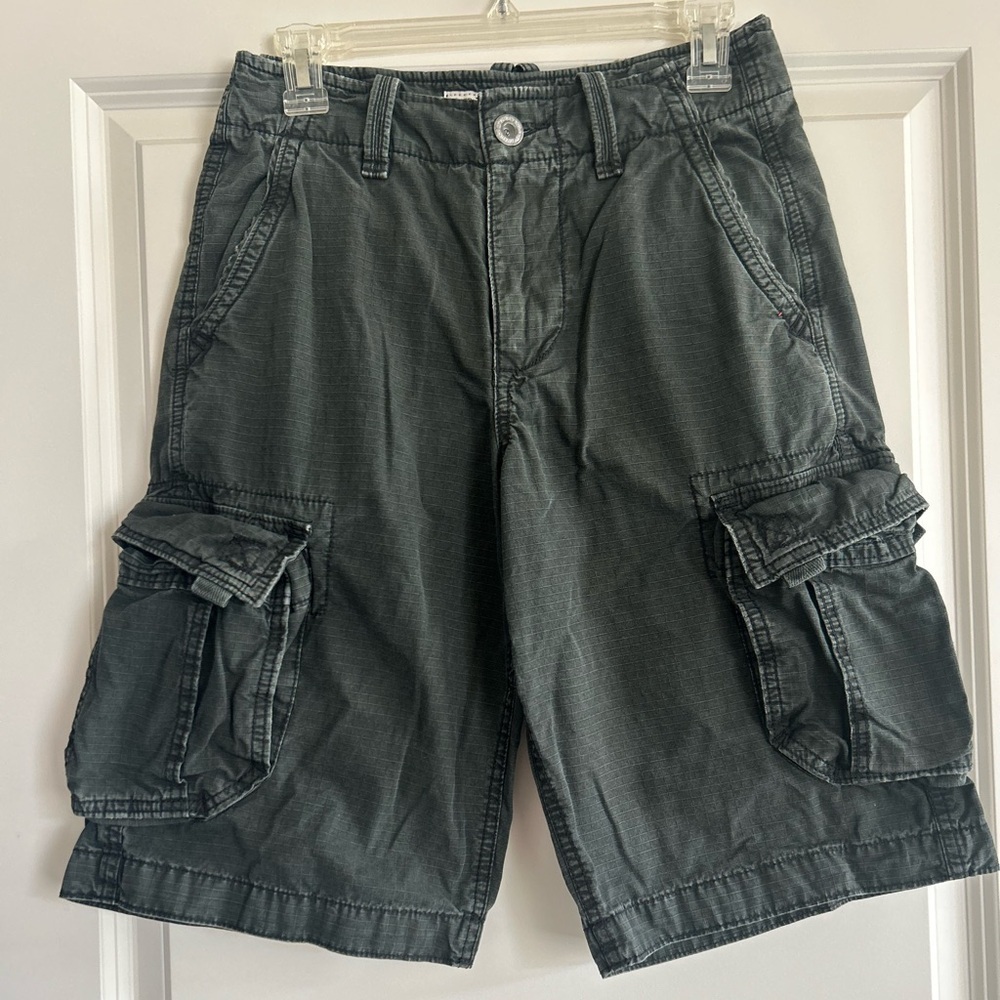 American Eagle Cargo Shorts Mens 26 Black Longer Length Utility Pockets Casual